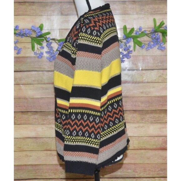 Together Ladies Open Yellow Black Cardigan Sweater Size 10 Striped Granny Core - Picture 4 of 12